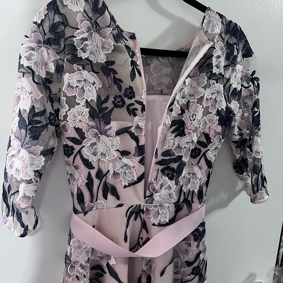 Embroidered Garden Party Outdoor Wedding Bridesmaid Floral Midi Tea Length Dress - Picture 15 of 16